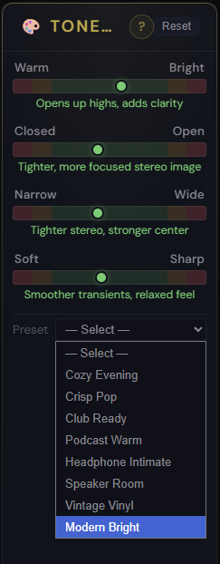 ToneMap controller showing tilt curve and amount slider